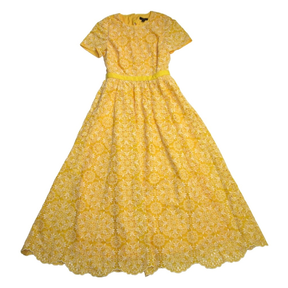 J . Crew  Yellow Pleated Maxi Dress with Crew Neck for Wedding Guest